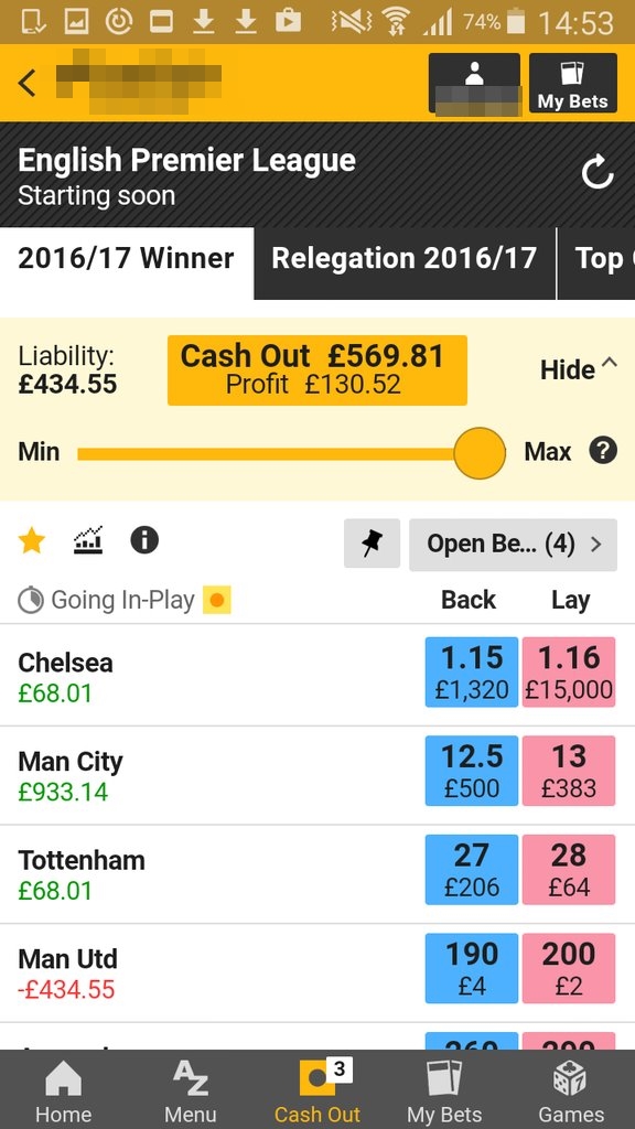 Le Cash out chez Betfair